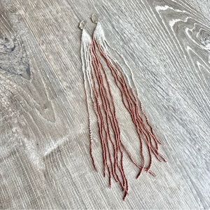 Beaded, Boho, ‘Champagne Toast’ Ombré, Fringe Earrings, 10.5” (super long)